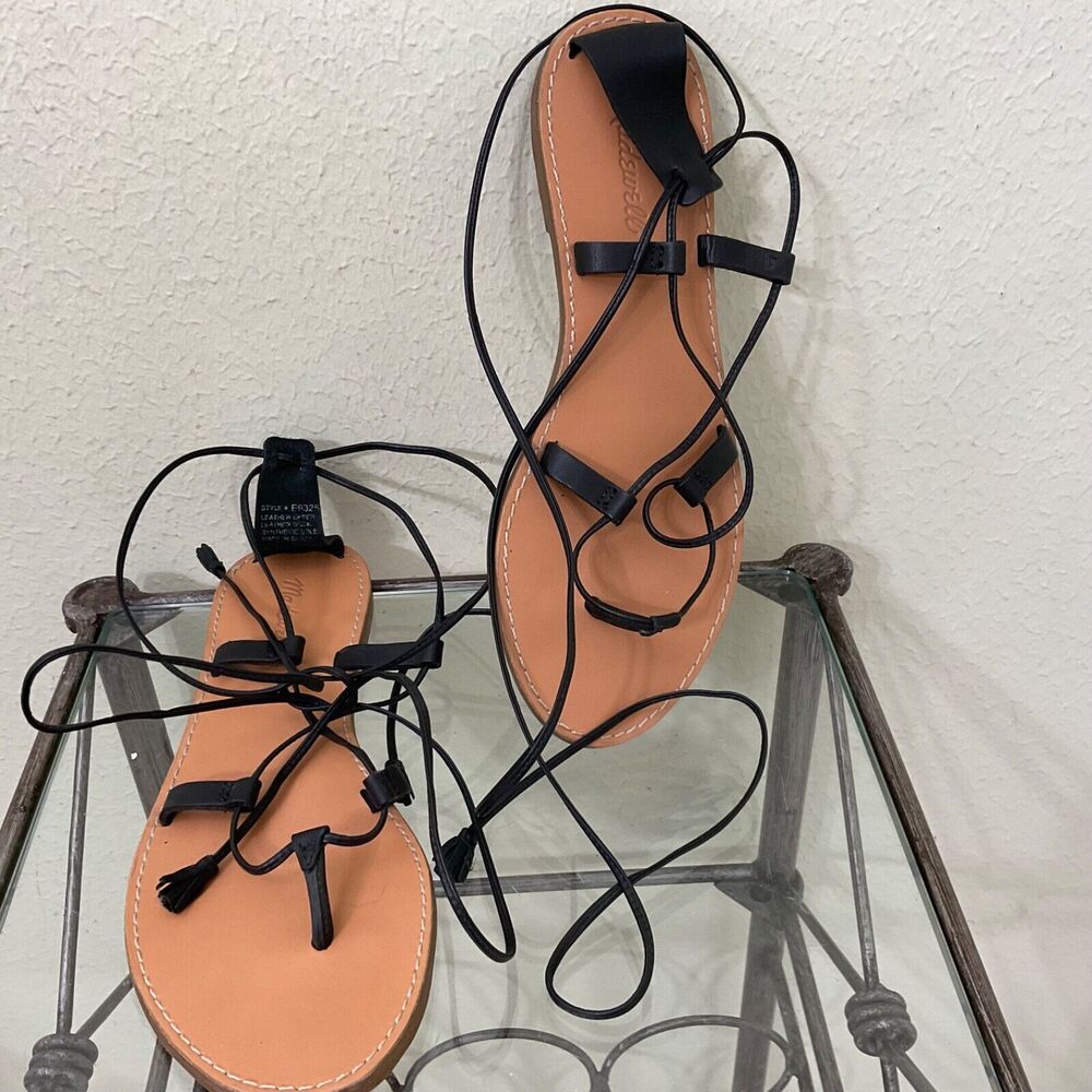 Madewell The Boardwalk Lace-Up Sandal Black Leather Gladiator Women's Size 9.5